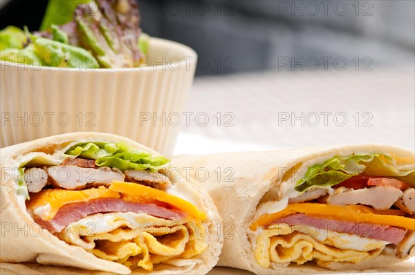 Fresh and healthy club sandwich pita bread roll