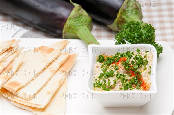 Fresh traditional moutabal baba ghanoush eggplant dip