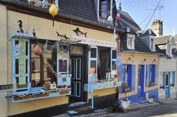 Street with old houses in the district of the sailors at Saint-Valery-sur-Somme