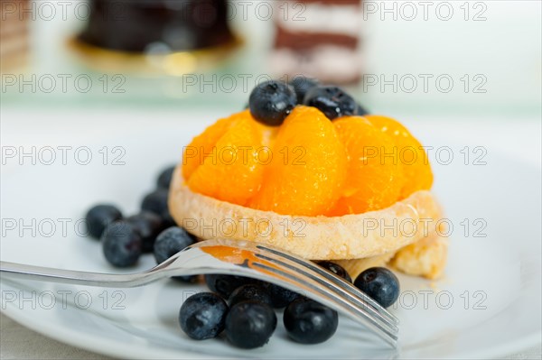 Fresh blueberry and tangerine orange cream cupcake homemade closeup macro