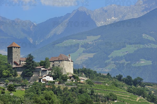 The castle Schloss Tirol and apple orchard at Tirolo