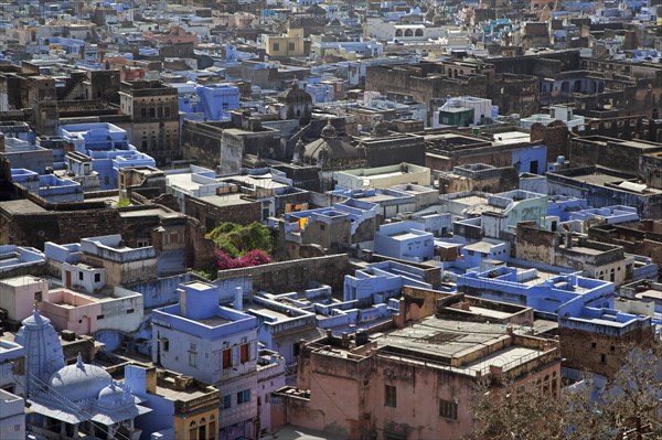 View over the old town Bundi and the blue houses of the Brahmin caste