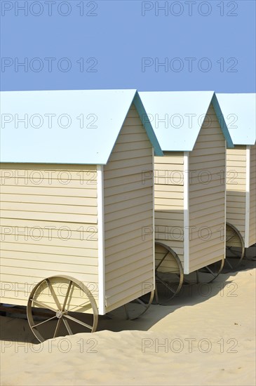 Beach cabins on wheels along the North Sea coast at Bredene