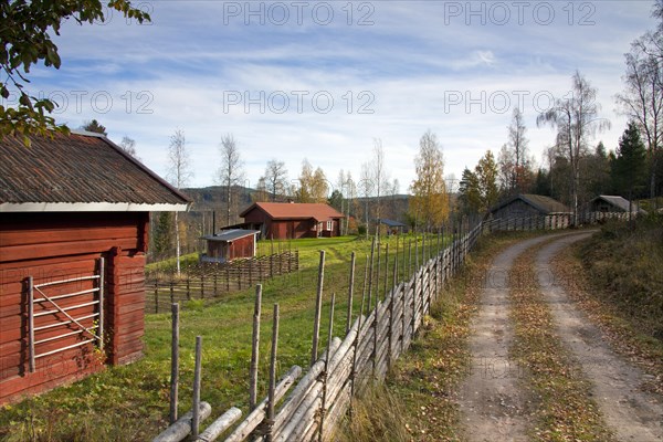 Traditional red wooden farmhouse