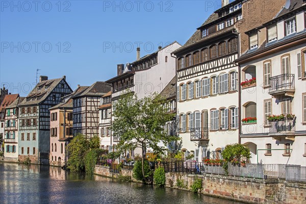 Half-timbered houses along the River Ill in the Petite France quarter of the city Strasbourg