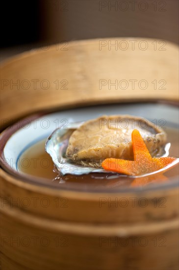 Japanese style abalone soup on bamboo bowl set holder