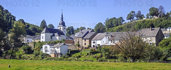 View over picturesque village Chassepierre along the Semois river near Florenville in the province of Luxembourg