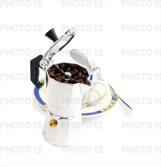 Mocha coffee machine and cup isolated on white background