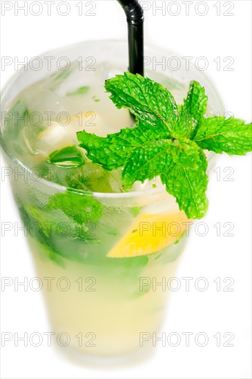 Mojito caipirina cocktail with fresh mint leaves