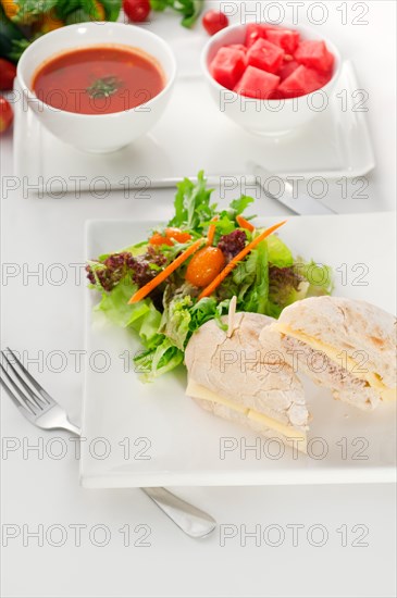 Tuna fish and cheese sandwich with fresh mixed salad