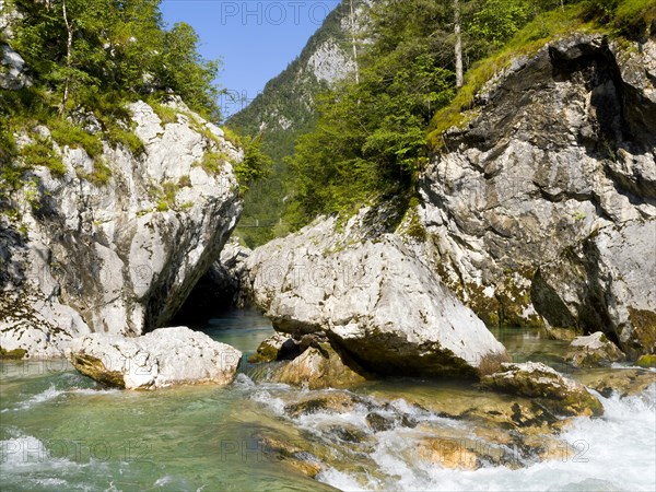 River Soca flows through narrow canyon