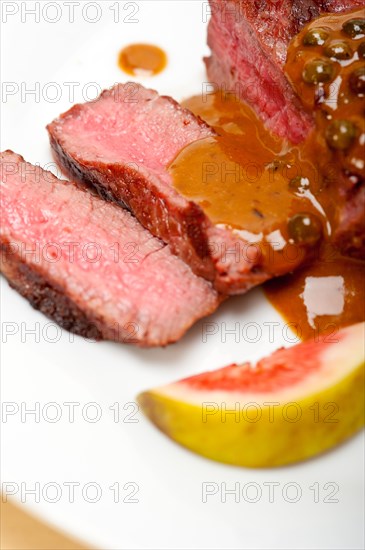 Beef filet mignon with green peppercorn creamy sauce ou poivre vert