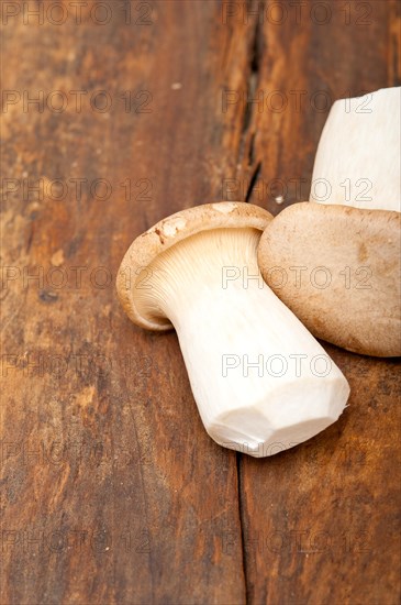 Bunch of fresh wild mushrooms on a rustic wood table