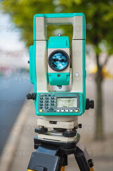 Close-up of a modern theodolite