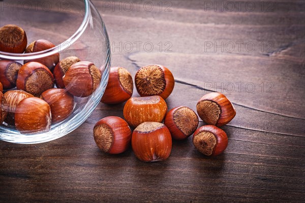 Food and drink concept Stack of hazelnuts in glass jar