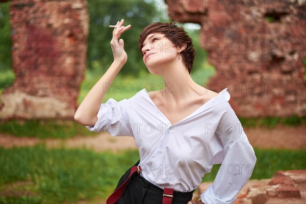 Image of a stylish beautiful woman in a shirt