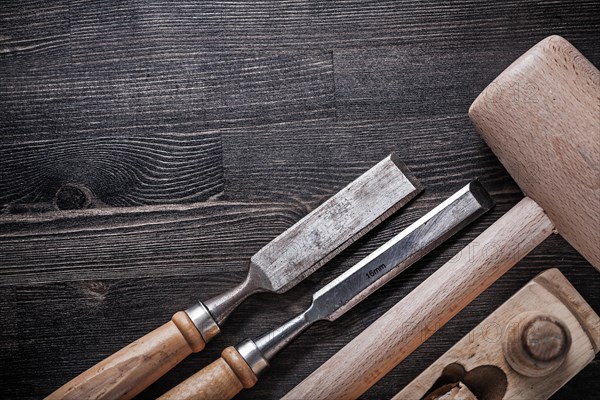 Composition of joiner tools on wooden board