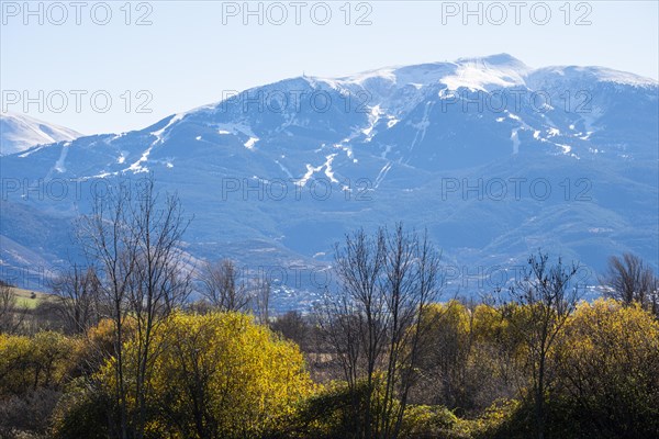 Natural landscape in the autumn with snow-capped mountains in the Cerdanya area in the province of Gerona in Catalonia in Spain