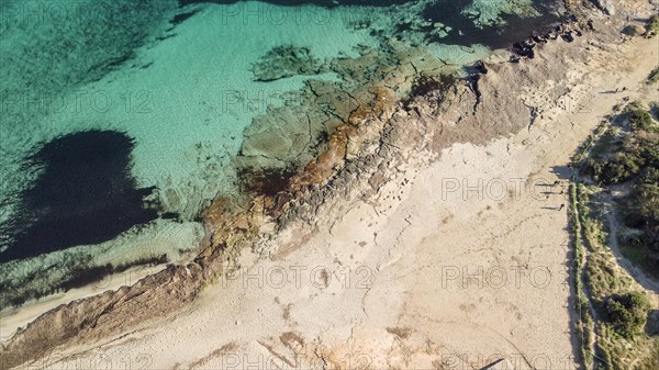 Aerial view from drone of a natural paradise beach in the mediterranean