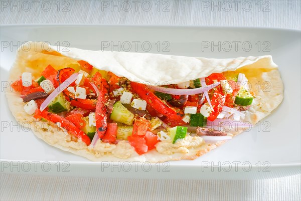 Fresh homemade salad wrap on pita bread