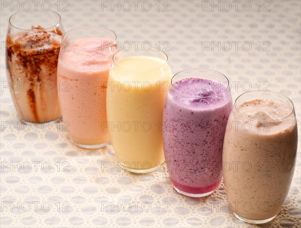 Selection of fresh fruits colorful long drink cocktails