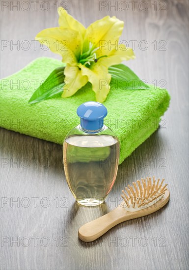 Bottle hairbrush towel and flower