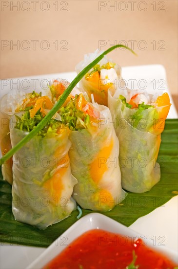 Fresh tipycal vietnamese style summer rolls