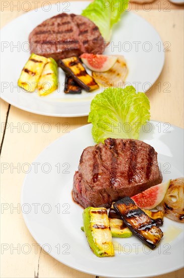 Grilled fresh beef filet mignon and vegetables