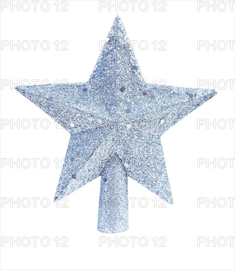 Christmas toy star for Christmas tree against a white background