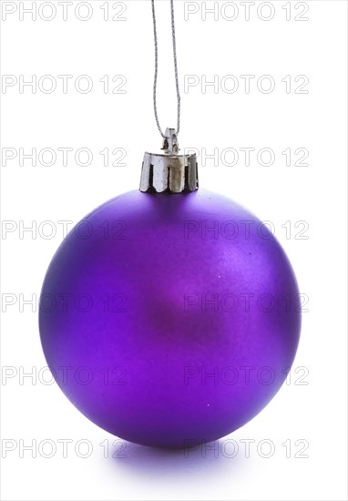 Single blue coloured Christmas bauble against a white background