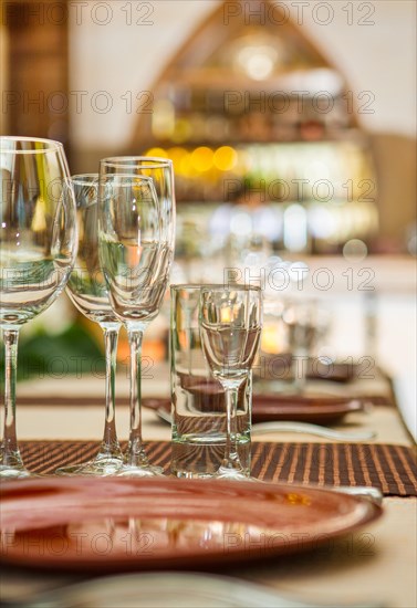 Empty wine glasses on the table