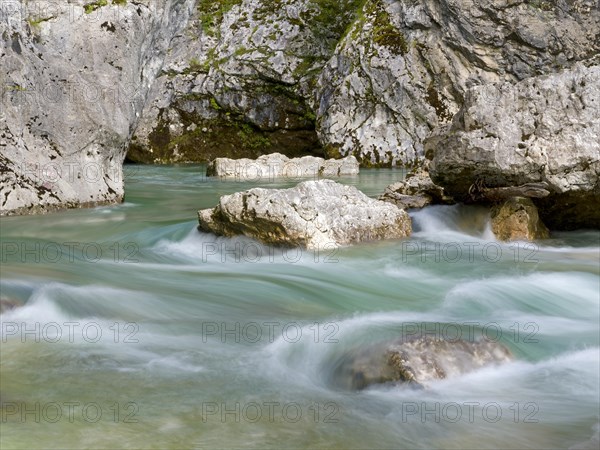 River Soca flows through narrow canyon