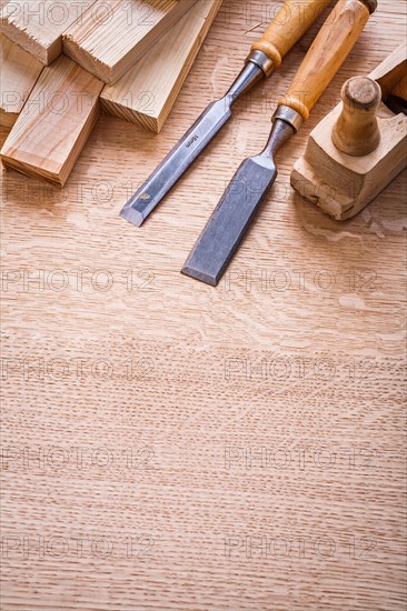 Chisel Woodworker Plane and wooden planks on board Construction concept