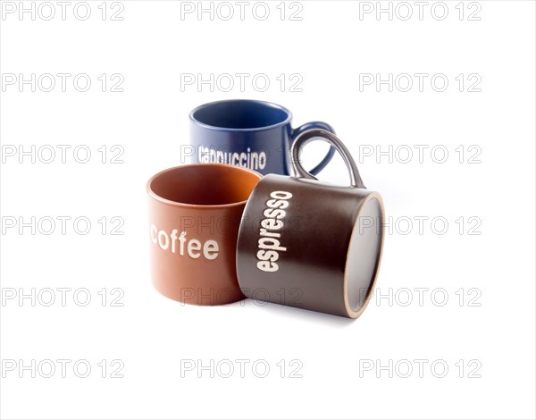 Coffee espresso cappuccino cups isolated on white background