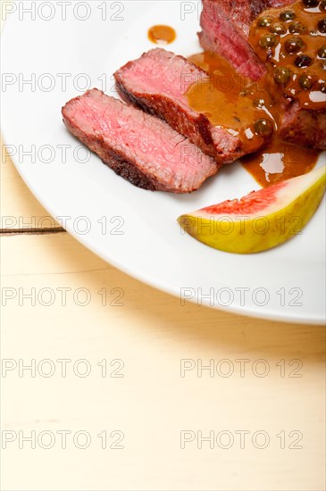 Beef filet mignon with green peppercorn creamy sauce ou poivre vert