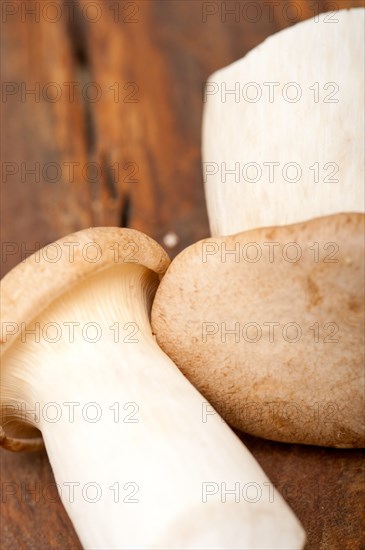 Bunch of fresh wild mushrooms on a rustic wood table