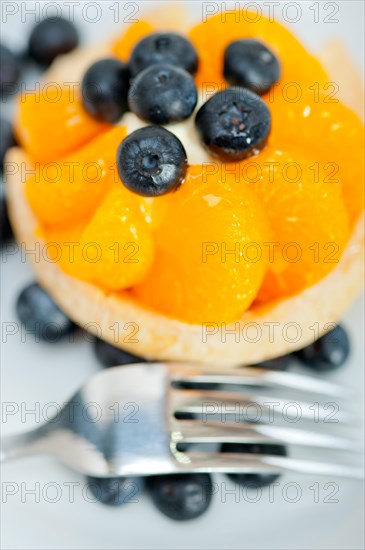 Fresh blueberry and tangerine orange cream cupcake homemade closeup macro