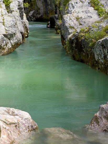 River Soca flows through narrow canyon