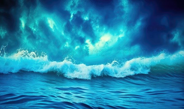 Beautiful seascape. Dramatic sky with stormy ocean waves Ai generated