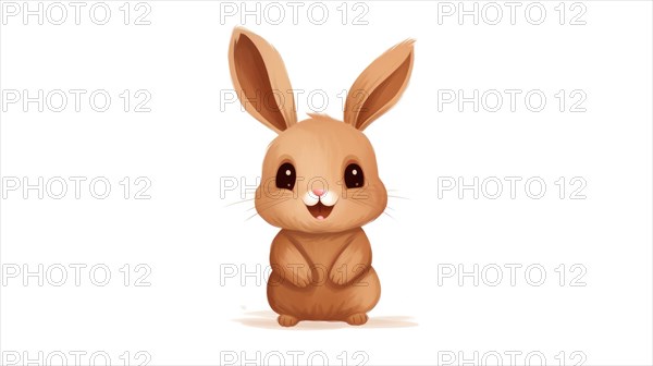 A cute cartoon illustration of a happy brown bunny with a simplistic child-friendly style Ai generated