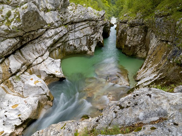 River Soca flows through narrow canyon