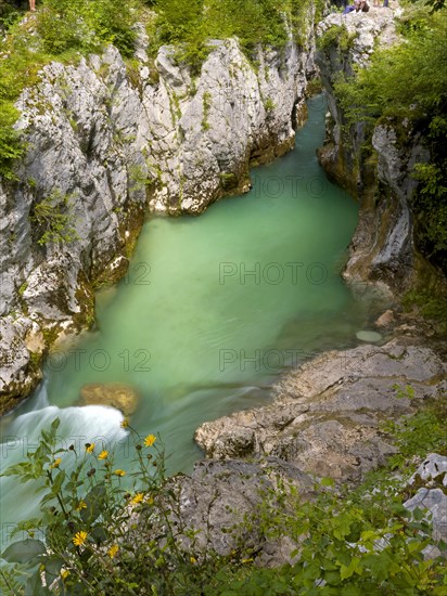 River Soca flows through narrow canyon