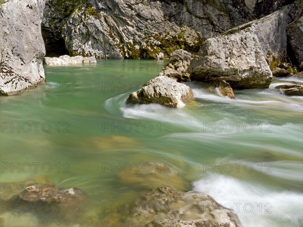 River Soca flows through narrow canyon