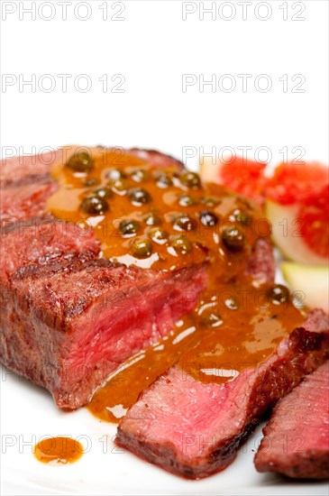 Beef filet mignon with green peppercorn creamy sauce ou poivre vert