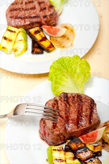 Grilled fresh beef filet mignon and vegetables