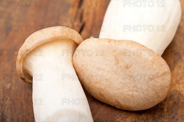 Bunch of fresh wild mushrooms on a rustic wood table