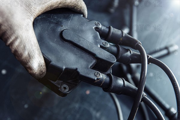 Engine ignition system distributor and high-voltage ignition cable wires connected