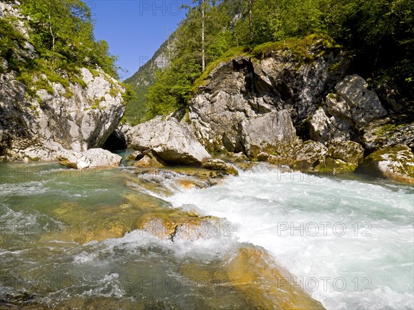 River Soca flows through narrow canyon