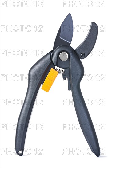 Opened black secateurs insulated