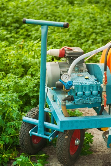 Close-up of agricultural equipment in the greenhouse